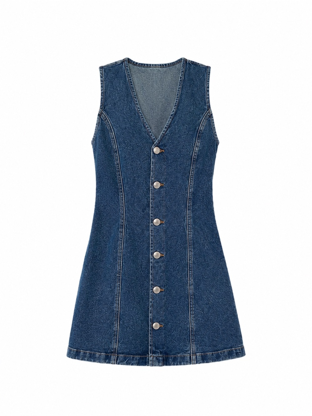 H&M Sleeveless Button-Front Denim Mini Dress - Blue
